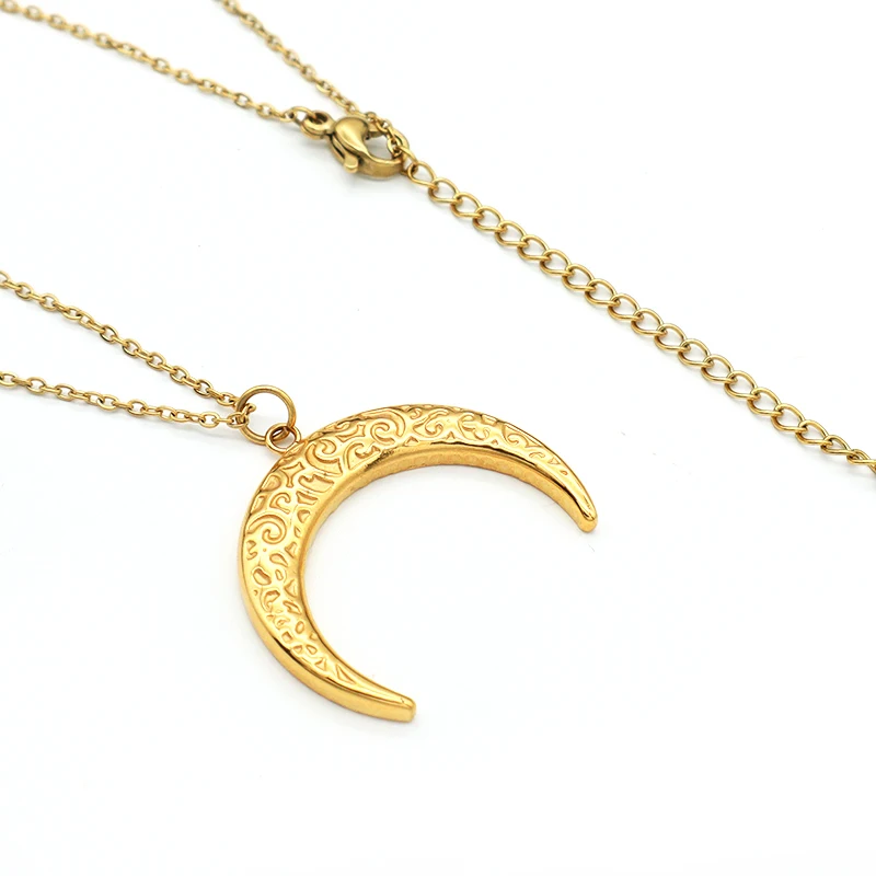 

2021 New fashion style jewelry gold plated stainless steel luna moon pattern pendant necklace for women girl