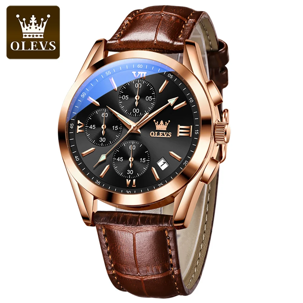 

Olevs 2872 Factory Direct Fashion Blu-ray Glass Three Eye Belt Quartz Watch Wholesale Men's Watch
