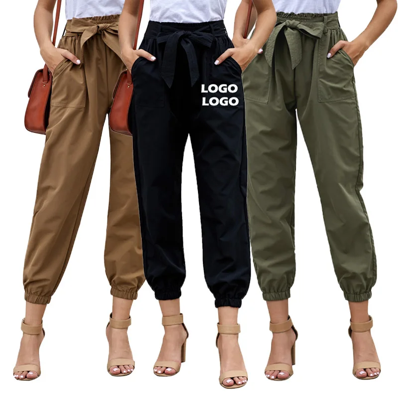 

Customized New Trendy Women Solid Color Jogger Pants Elastic Stack Cargo Pant Sweatpants