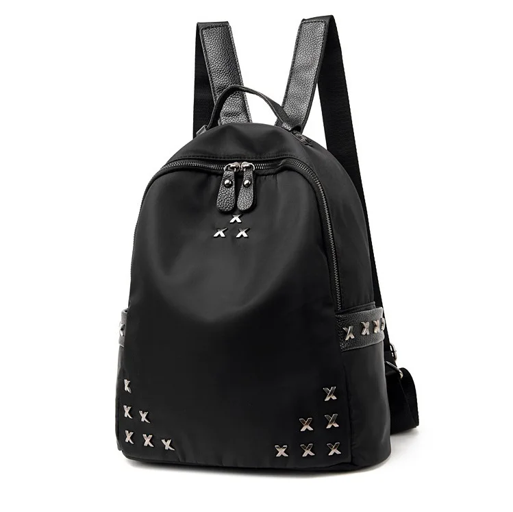 

Ladies double shoulder oxford college travel student rivets fancy backpack, Multi