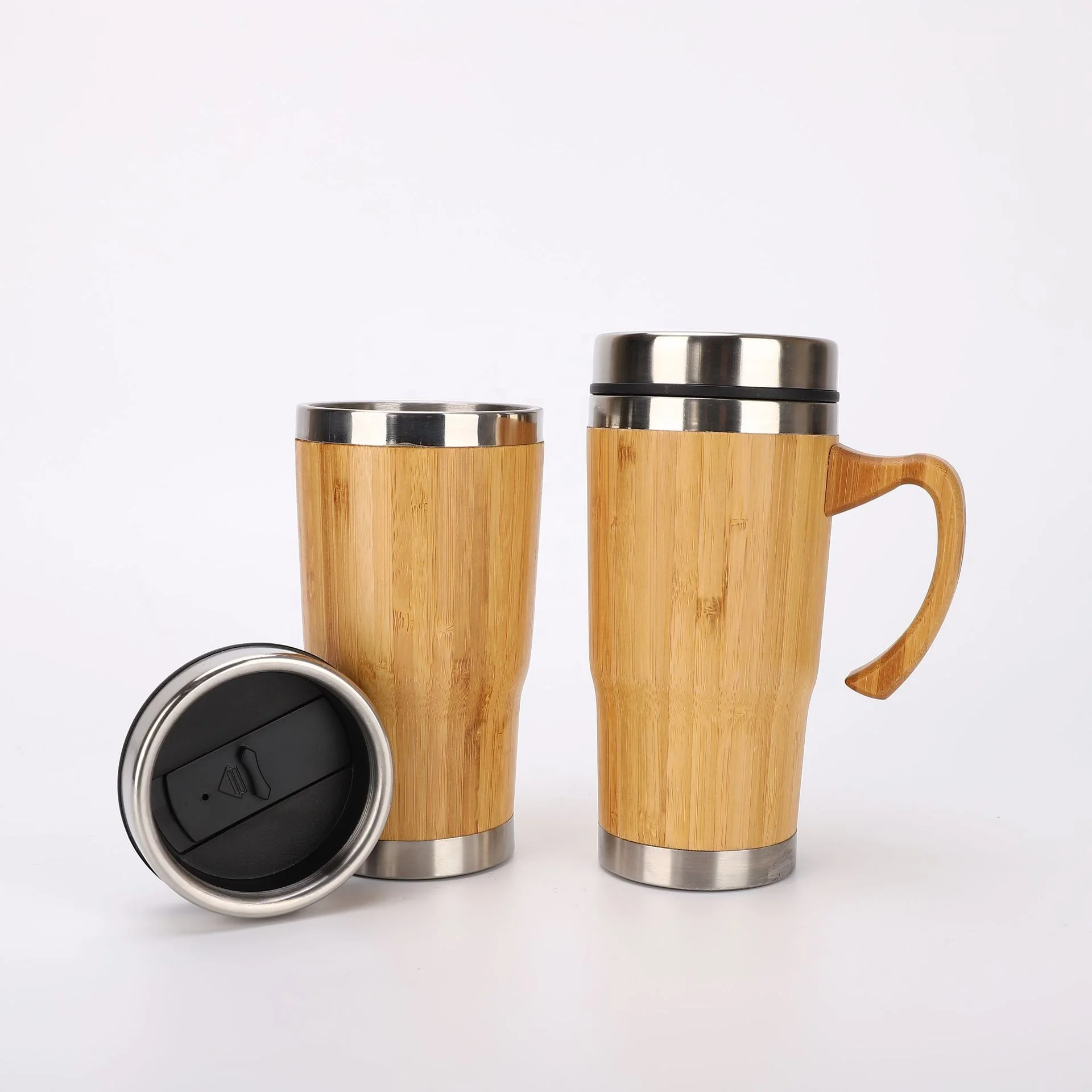 

New Style Outdoor Custom Logo Double Wall Stainless Steel Liner Bamboo Portable 450Ml Tea Set Bamboo Wood Coffee Travel Mug