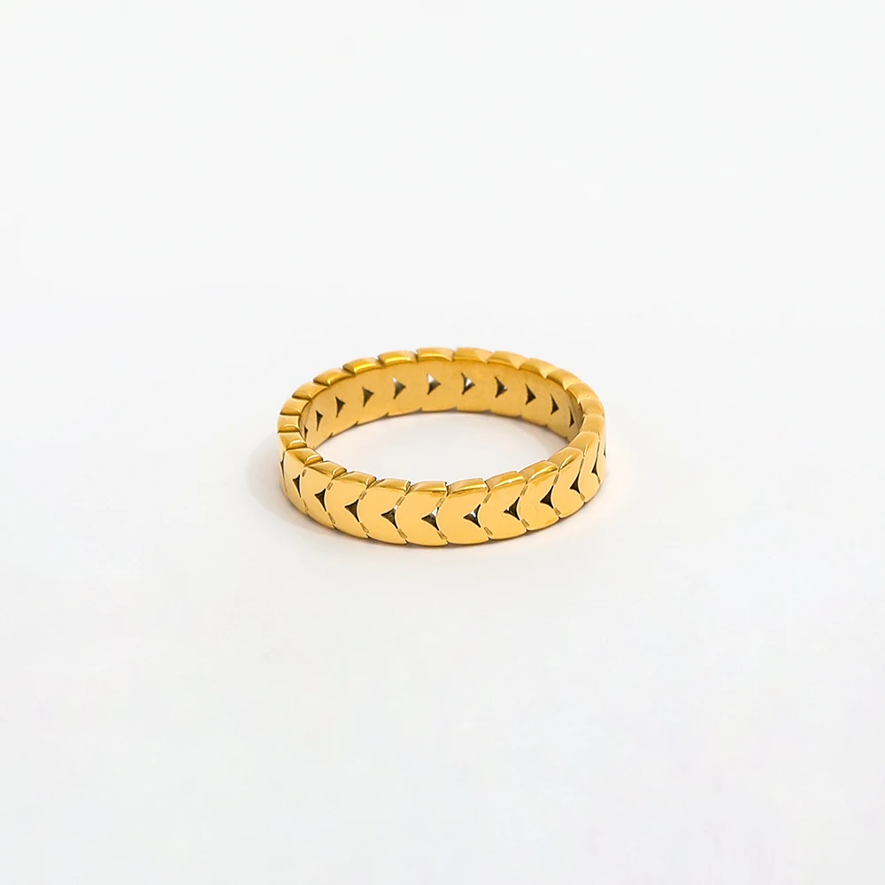 High End 18K Plain Gold Hollow Olive Leaf Rings Stainless Steel Trendy Simple Gold Plated Jewelry