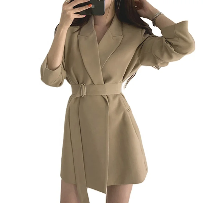 

2023 Small suit long retro belt casual coat temperament suit jacket