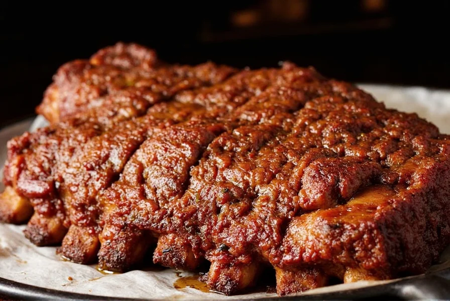 Sliced beef ribs on a wooden platter