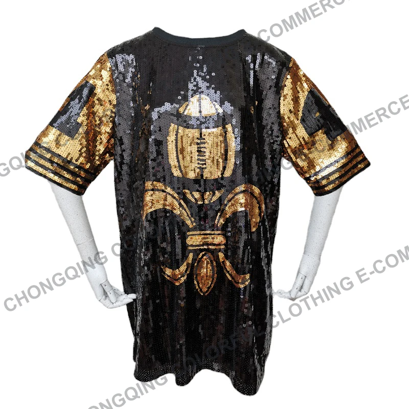 

YIZHIQIU custom made 2XL New Orleans Black and Gold Saint sequin football jersey