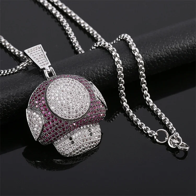 

Cute Cartoon 18K Gold Filled Jewelry Purple Violet Mushroom Pendant.
