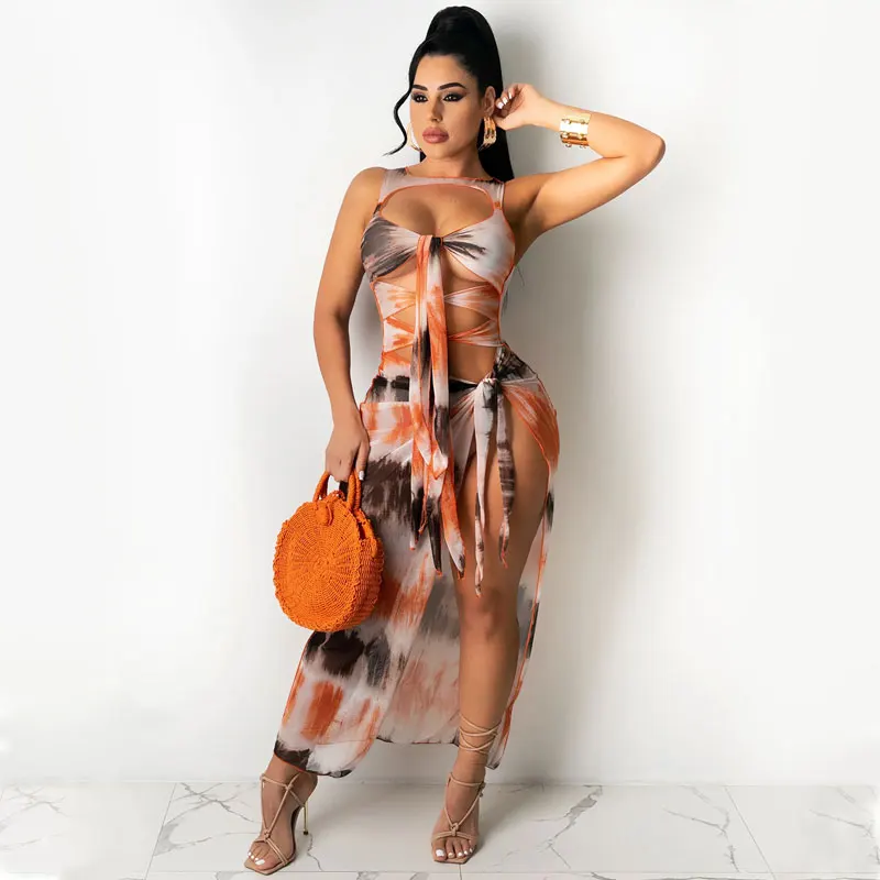 

FS4070A 2021 sexy see through mesh midi dresses for women