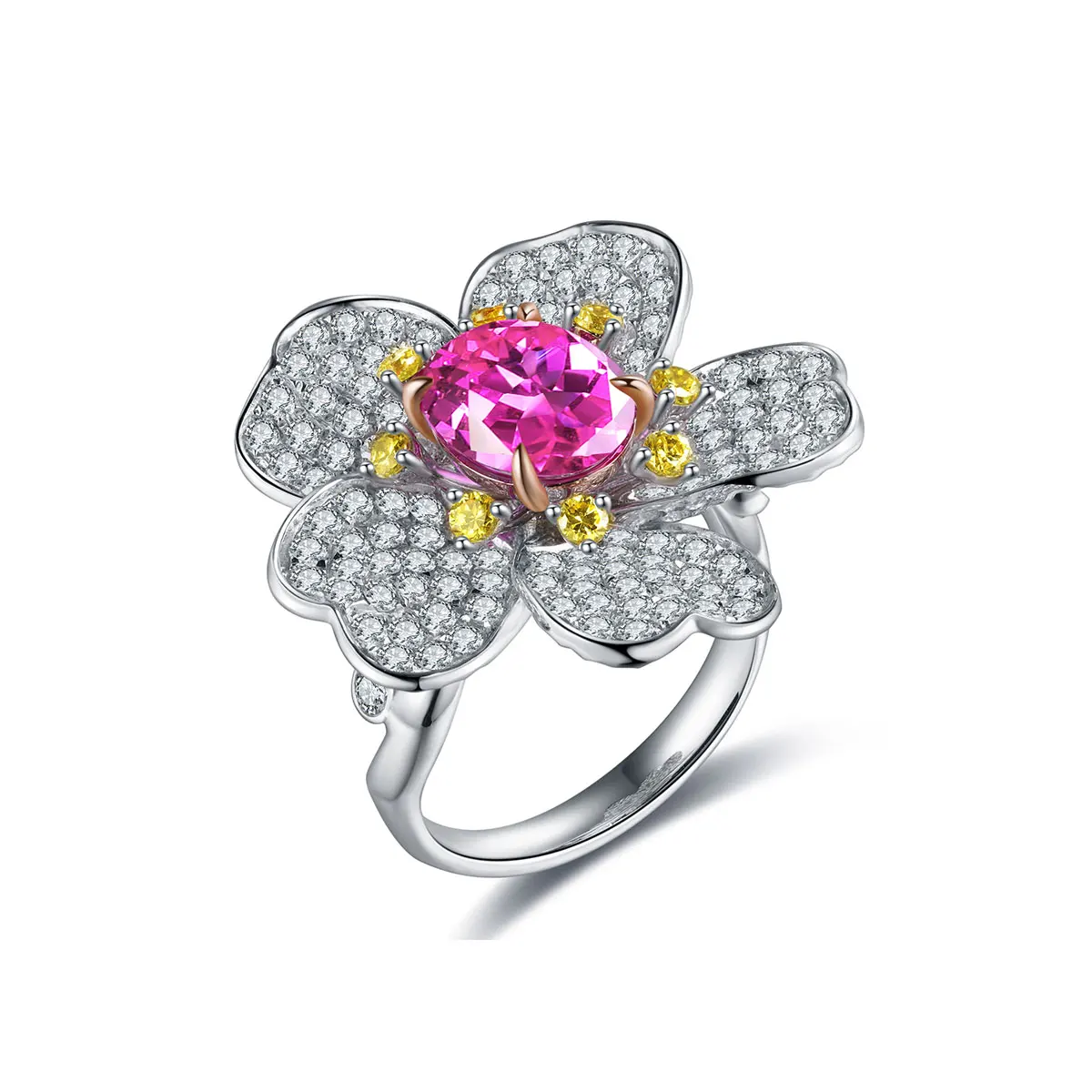 

Anster flower pattern 9k gold pink yellow rings rings gold jewelry New Arrival 2021