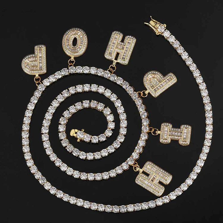 

New Arrivals 4mm Hot Custom Letter Tennis Chain with Letter Pendant