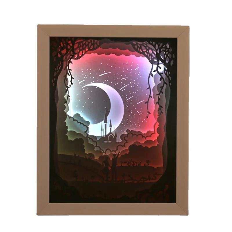 High quality decorative Wall hang paper crafts picture frame with colorful LED light