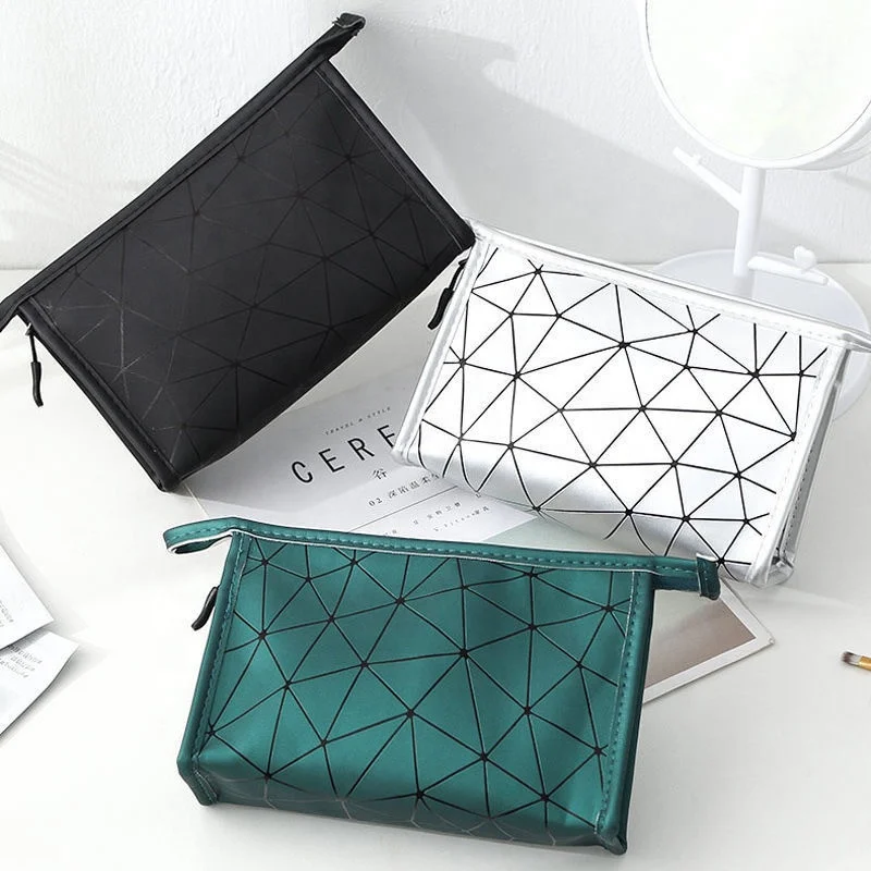 

Custom LOGO Makeup Bag New PU Leather Diamond Waterproof Travel Makeup Bag Portable Zip Storage Bag Small, Green, pink, silver, black, blue