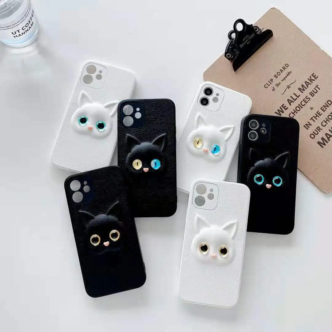 

New Cute 3D Cartoon Cat Matte TPU Phone Case for iPhone 12 11 Pro Max Shockproof Mobile Cover for HUAWEI P50