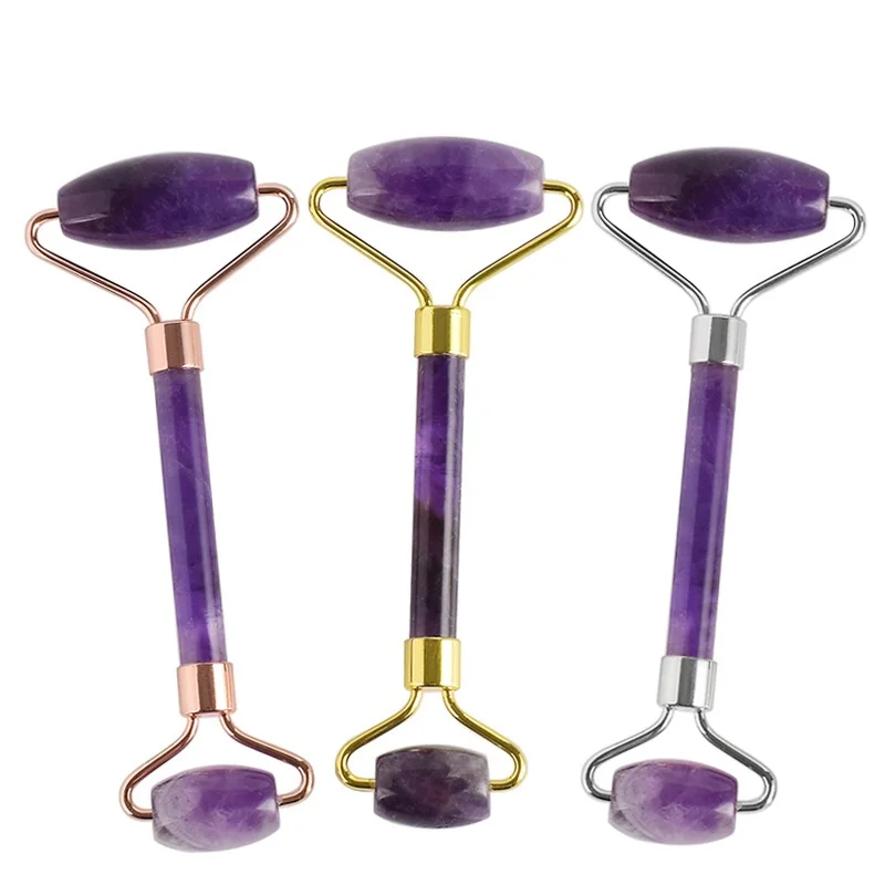 

New Product Face Slimming Amethyst Crystal Stone Board Roller Body Scraping Massage Tool, Purple amethyst jade roller