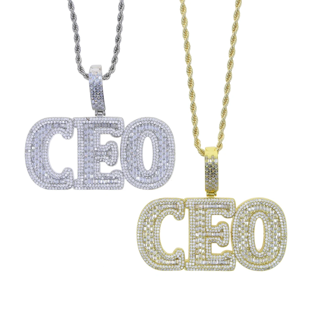 

Trendy silver gold two plated sparking bling diamond hip hop men jewelry cubic zirconia cz letter CEO pendant necklace