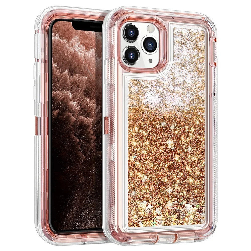 

Hybrid 3D Glitter Armor Case for iPhone 12 Pro Max 11 X Xs Max XR 6 6S 7 8 Plus Dynamic Quicksand Shockproof Phone Cover