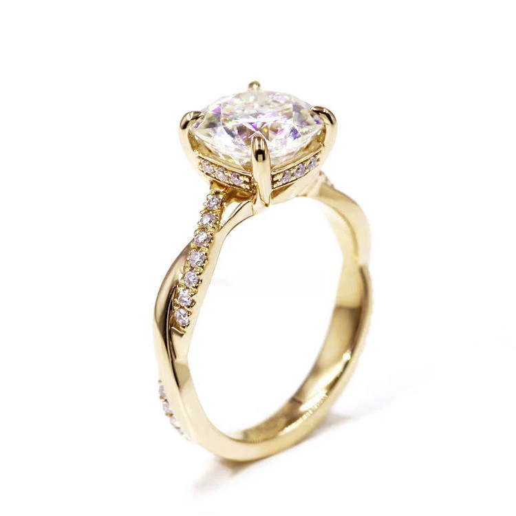 

14k yellow solid gold 2 carat cushion cut VVS white moissanite diamond engagement wedding ring