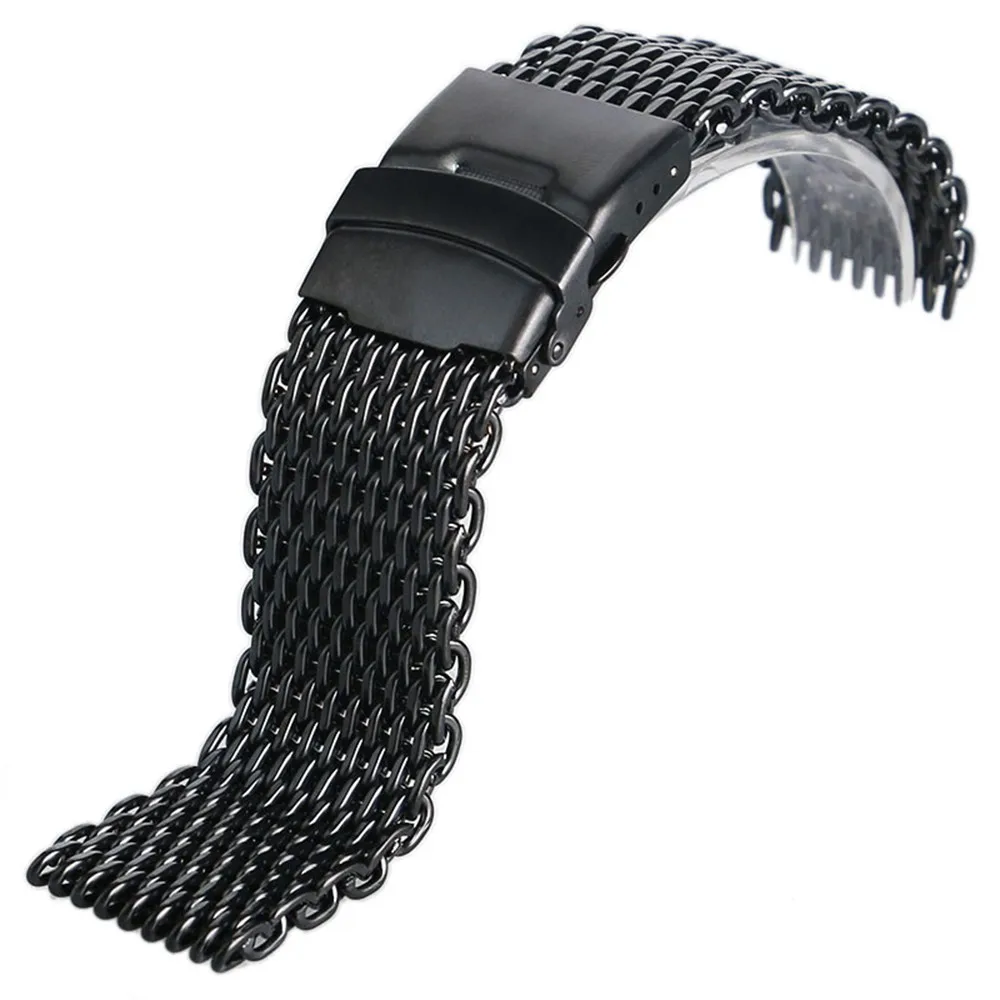 

Hot Selling Stainless steel shark mesh watch deployment strap band bracelet 22mm, As our color chart or custom