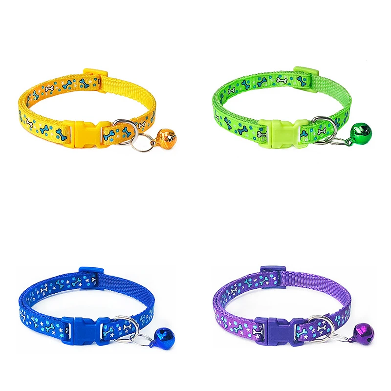 

Manufacturer wholesale multi-colors cat collar with bell bone print pattern, Pink,yellow,purple,blue,green,red