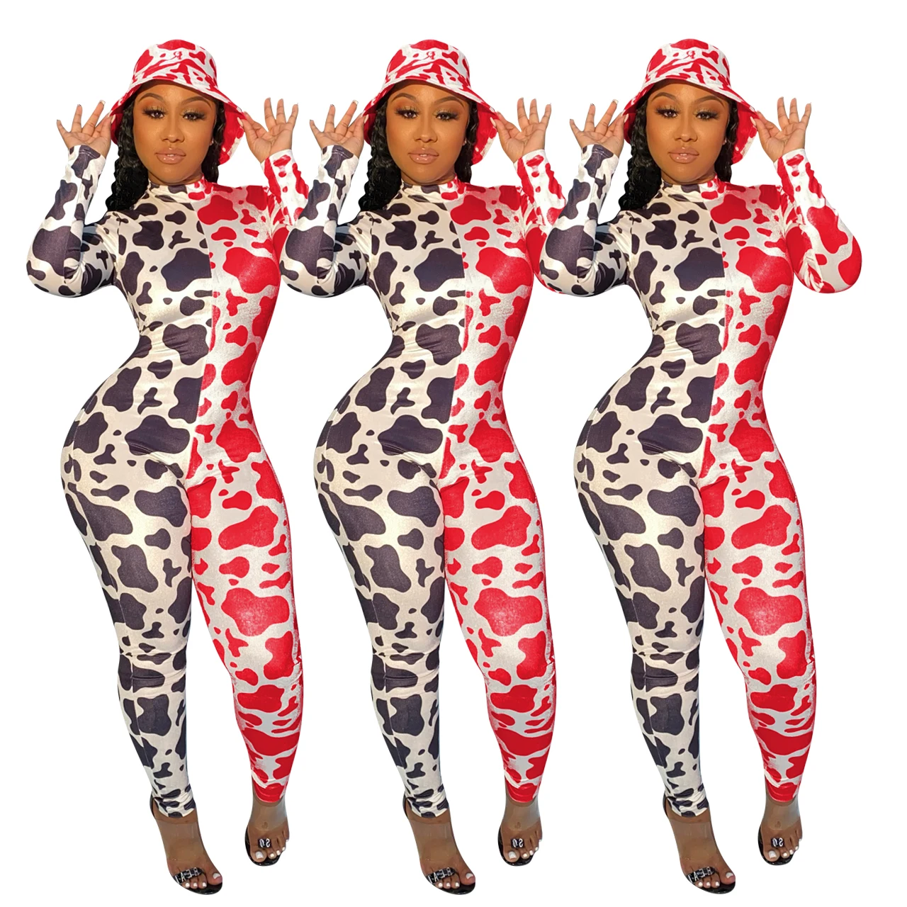 

Foma clothing YD8341 2021 fashion sexy Casual wear suit Leopard Print women clothing stitch bodycon legging jumpsuit