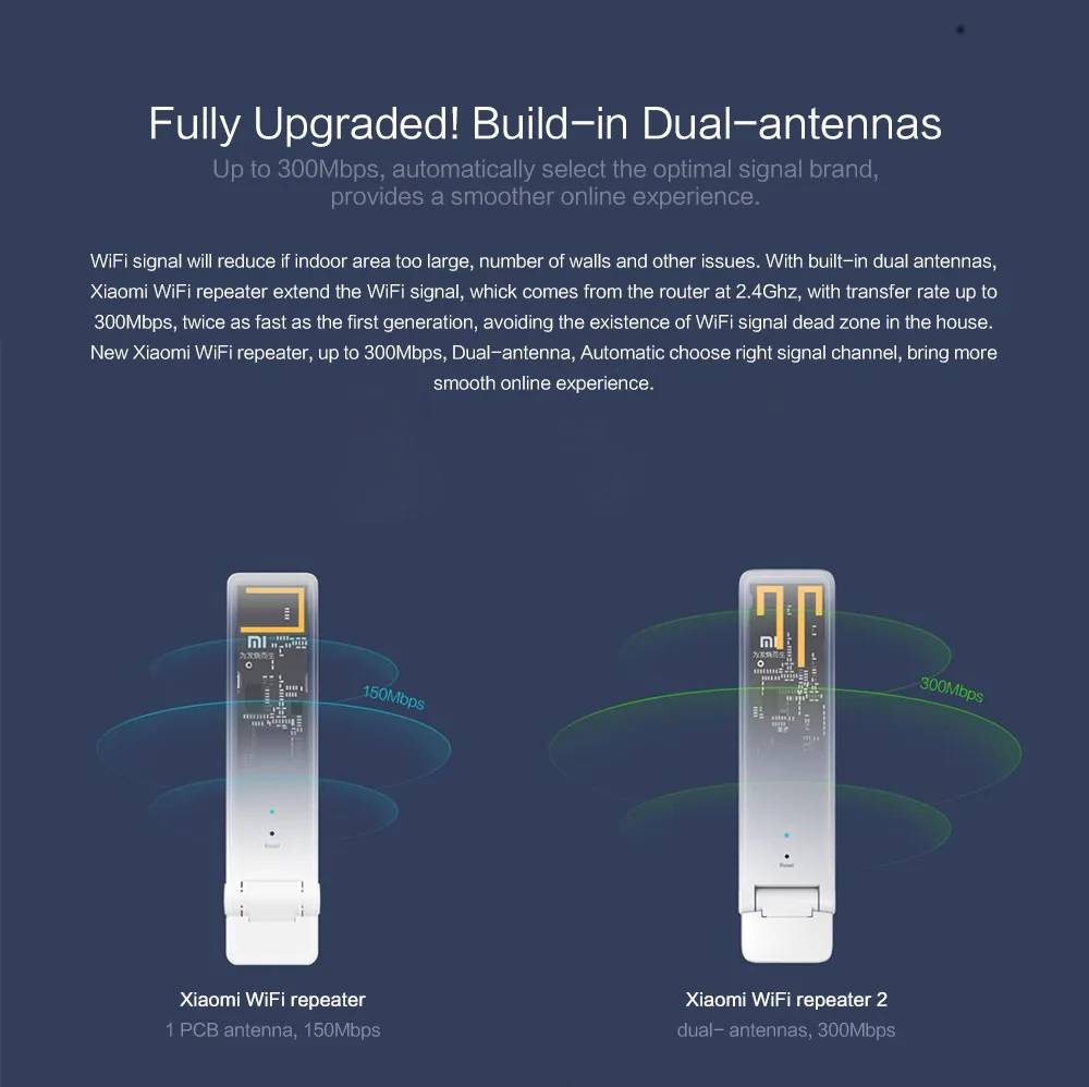 Original Xiaomi Wireless Mi WiFi Amplifier 2 300MPS Universal Xiaomi Mi Wifi Repeater Xiaomi USB Portable WIFI Wireless Router - ANKUX.COM