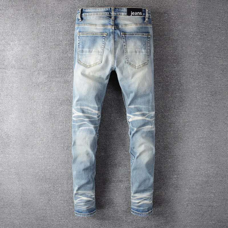 

656 Fashion New Design amirys paris Hot-sell ripped vintage Elastic Breathable Long Pants Men's Denim jeans