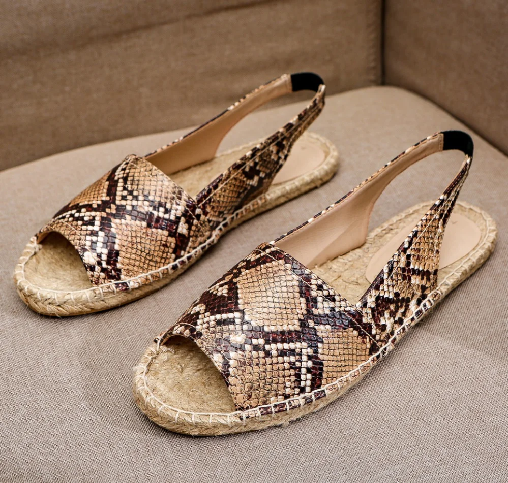

Wholesale Hot Selling Women Slip On Casual espadrille Shoes Comfortable Flat Snake peep-toe Shoes