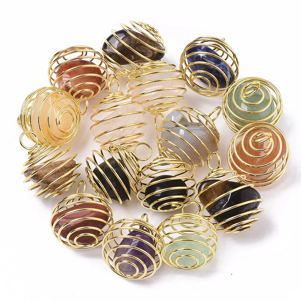 

PandaHall Inside Stone Beads Iron Wrap Around Gold Spiral Bead Cage Pendants, Silver & gold
