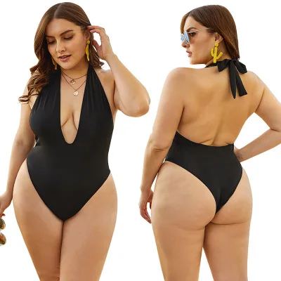 

MXN121 2020 new hot black V-neck one-pieces swimsuit women's sexy bikini plus size swimwear