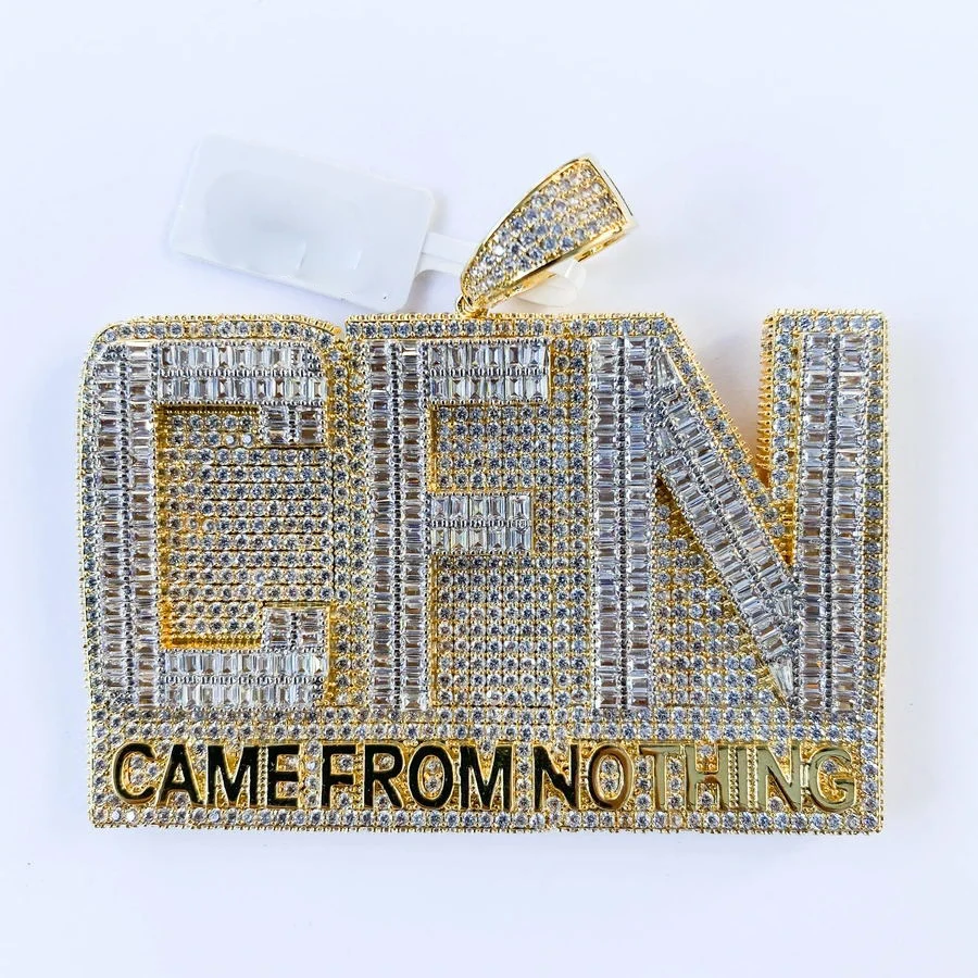 

18k gold plated hip hop punk men jewelry micro pave round rectangle cz iced out come from nothing CFN pendant