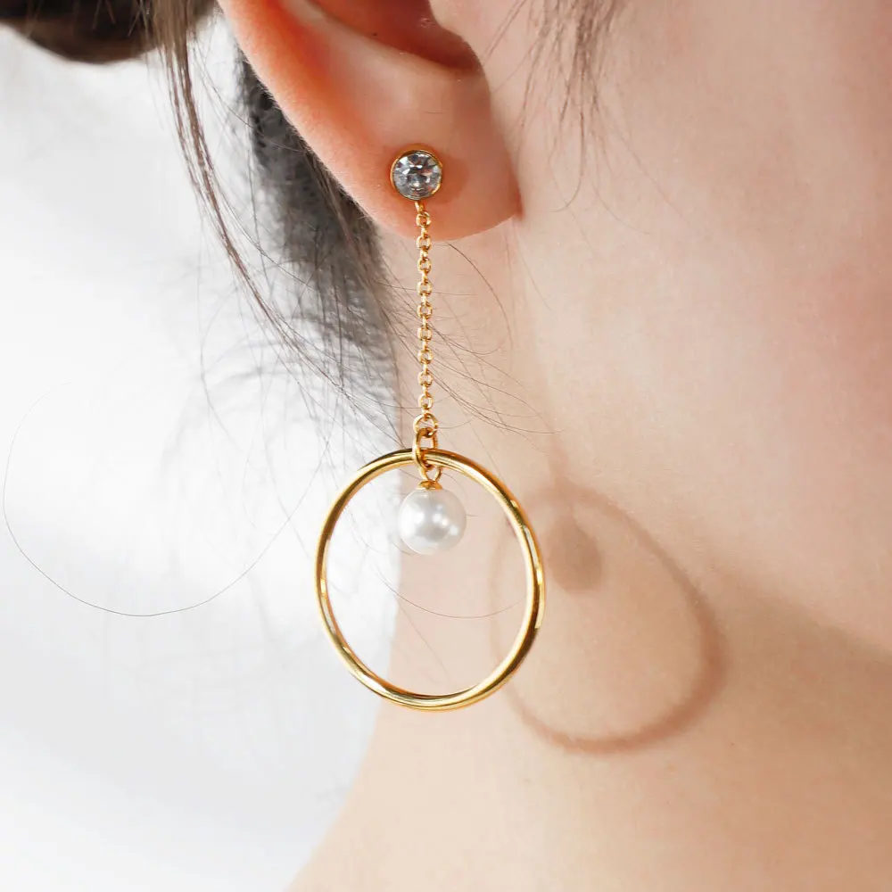 

Fashion Stainless Steel Round earrings zirconPearl hoop Earrings Wedding Jewelry Gifts Pearl Earrings