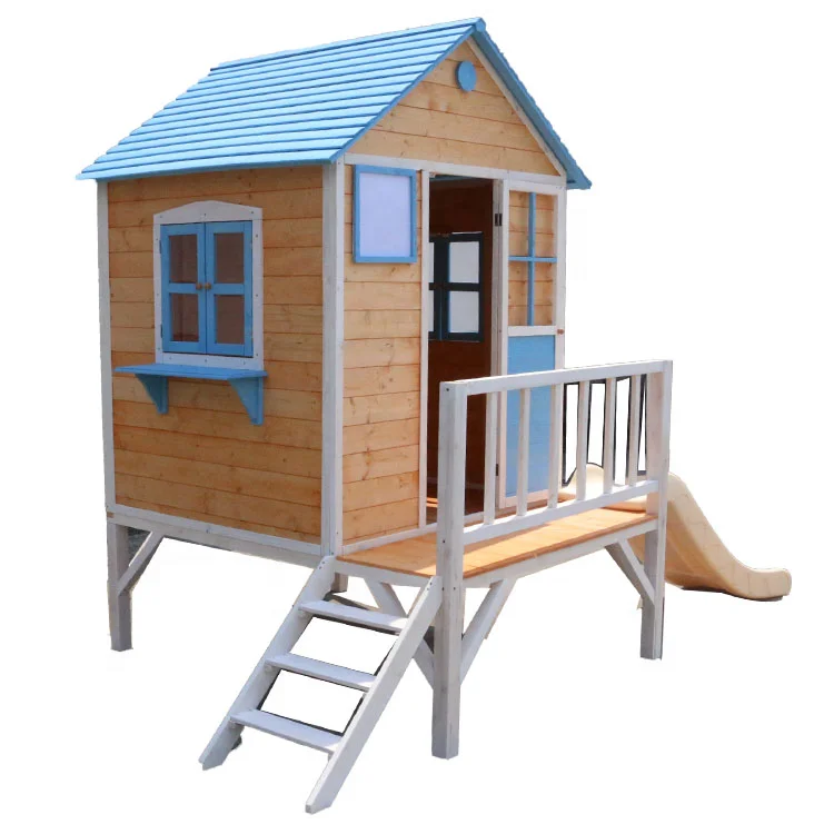 

Patio Outdoor Wooden Children Kids' Playhouse with Slide and Stairs, Nature or customization