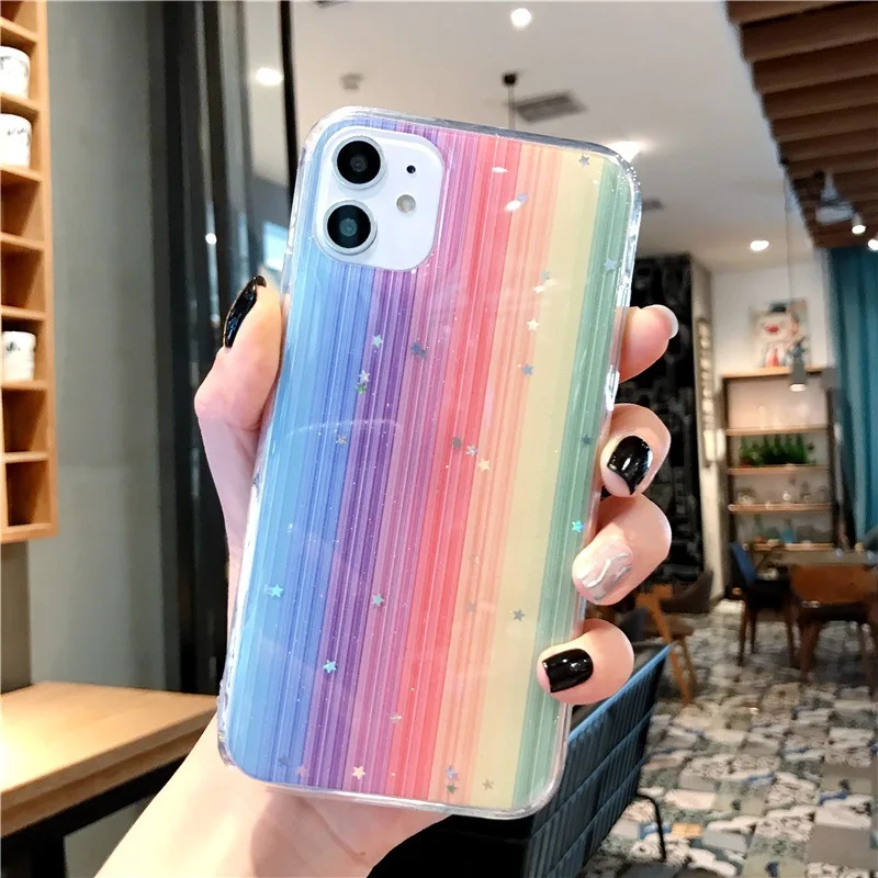 

Free shipping Rainbow Shiny Mobile Phone Case Soft TPU Phone Cover for iPhone 12