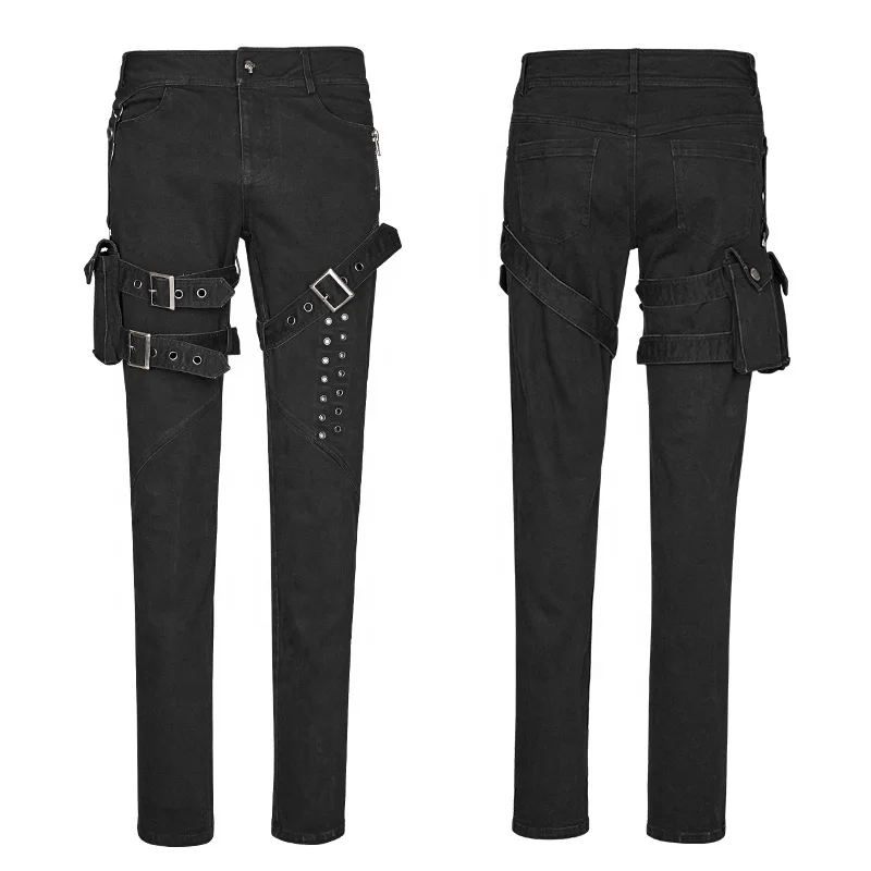 

Punk Rave In Stock Gothic Band Elastic Denim Plus Size Breathable Anti-pilling Eco-friendly Detachable Pocket Men Jeans, Black