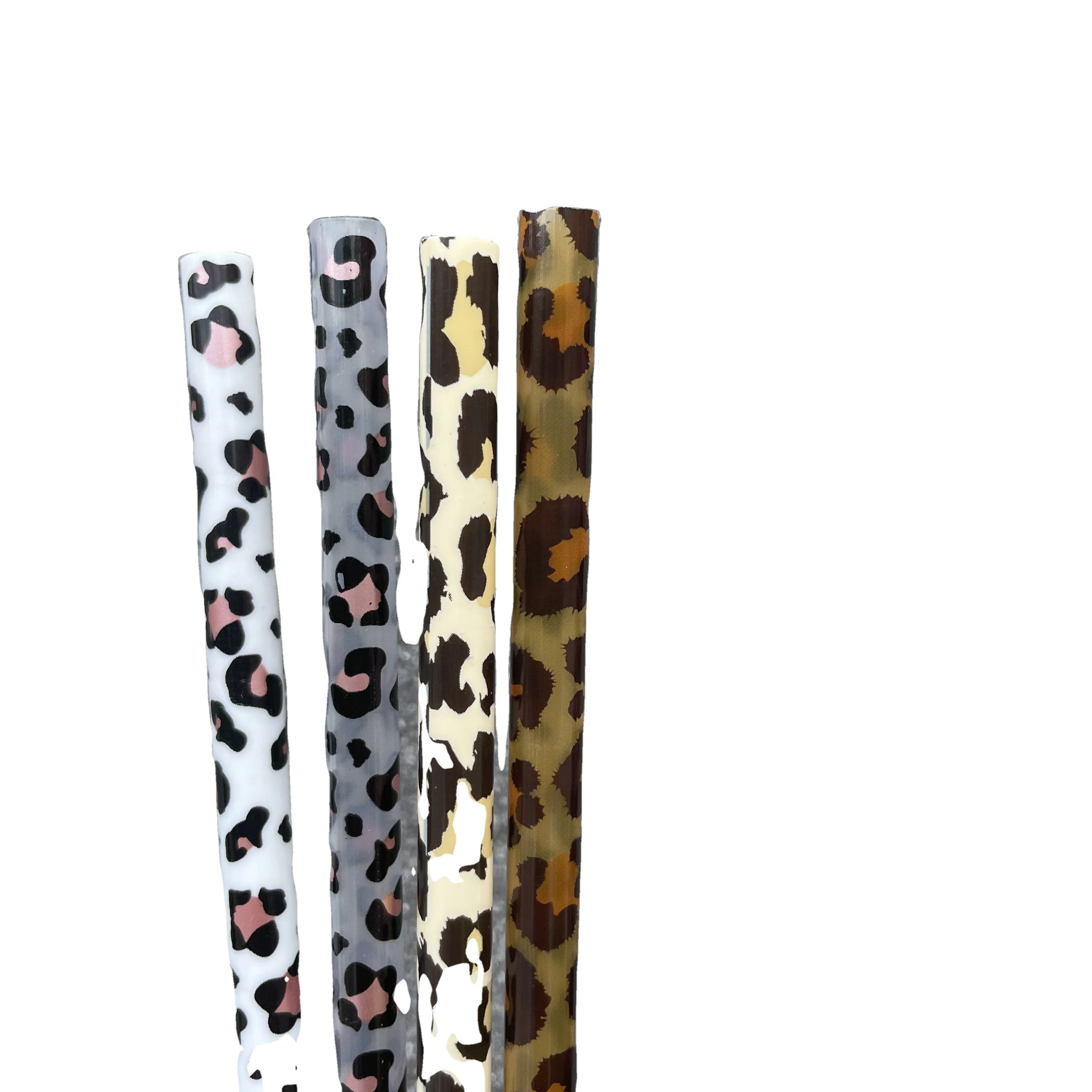 

cheetah drinking straw PP Hard Plastic white leopard tumbler reusable wholesale custom printed drinking straws, Stainless steel color