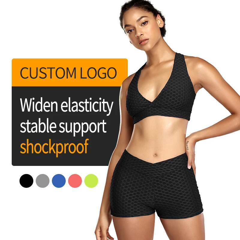 

V Neck Black Crop Top Workout 2021 Adjustable Custom Sexy Set High Impact Women Gym Plus Size Fitness Sports Bra, Customized colors