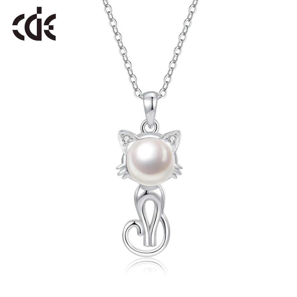 

CDE YN1016 Trendy Silver 925 Jewelry Sterling Silver Cute Cat Necklace DIY Freshwater Pearl Necklace Animal Fresh Water Necklace