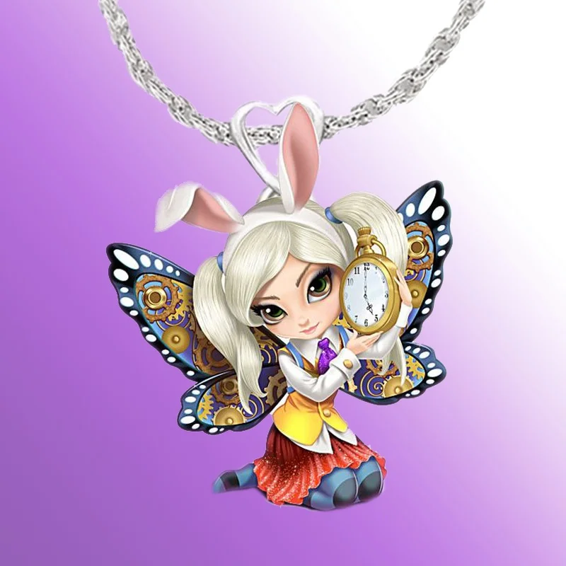 

Exquisite Cartoon Girl Animal Pendant Children's Jewelry Pendant Color Butterfly Rabbit Ear Fairy Clock Necklace