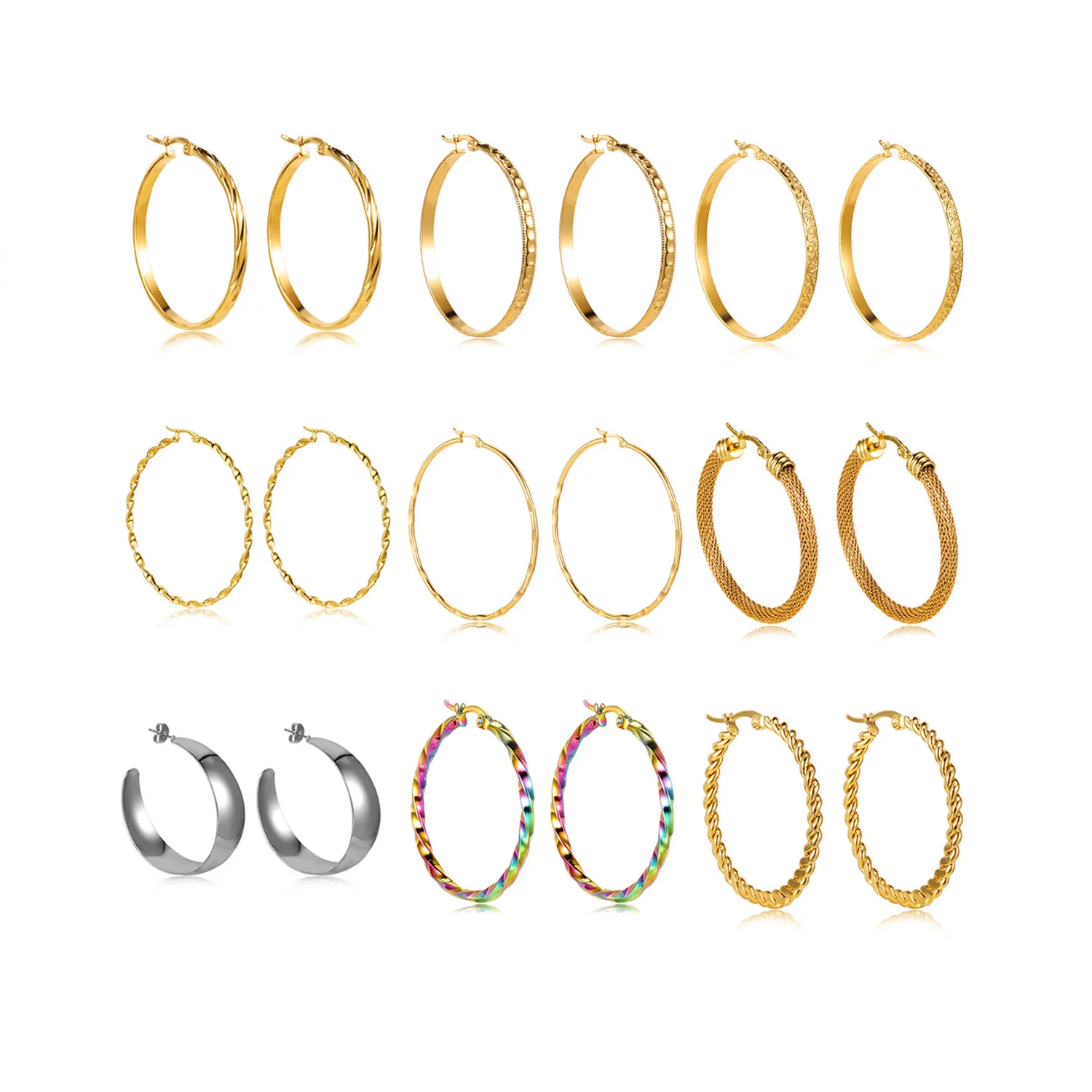 

Custom Trendy Big Jewelry Stainless Steel Colorful 18K Gold Plated Women Thick Large Chunky Twisted Hoop Earring