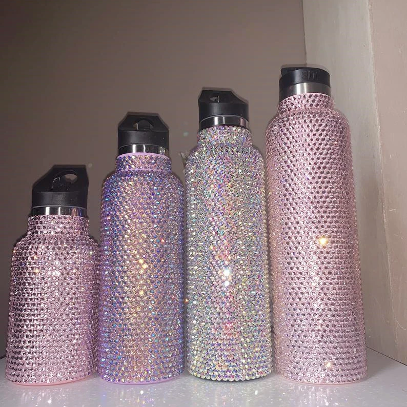 

OEM customer design bling bling rhinestone gem colored beverage cup bottle