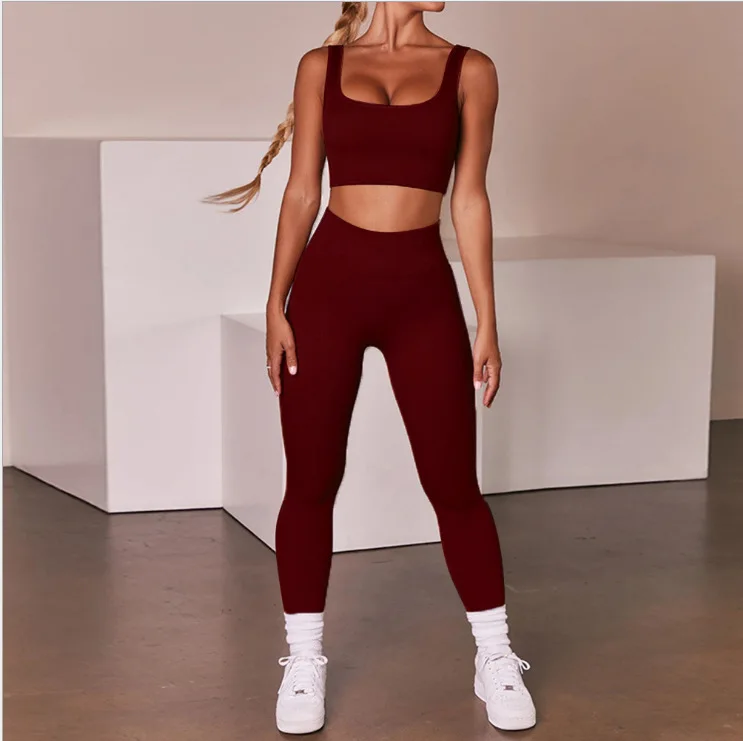 

2021 new arrivals Seamless knitted sexy sports vest trousers yoga clothes bra fitness suit for women