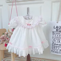 

summer vintage baby girls dresses white lace spanish pink ruffles lolita wholesale children clothes boutiques ready made