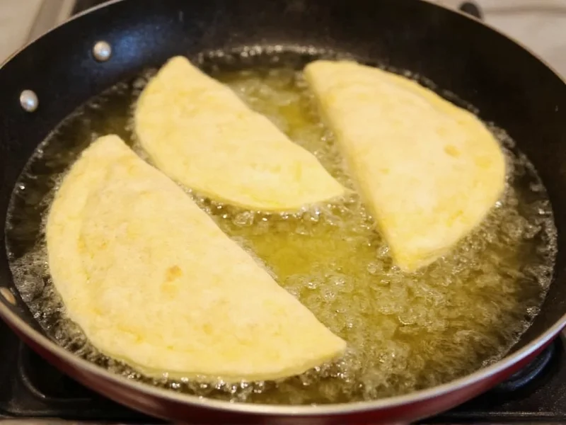 Frying corn tortillas in oil to prevent sogginess for enchiladas