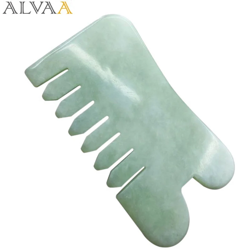 

Gua Sha Natural Jade Stone Comb Head and Body Massage Jade Green Comb Hair Care Beauty Tool