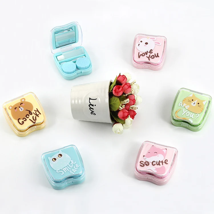 

Wholesale New Design Cute Eyes Care Holder Colorful Contact Lens Case Box With Mirror, Pink/blue/yellow/purple