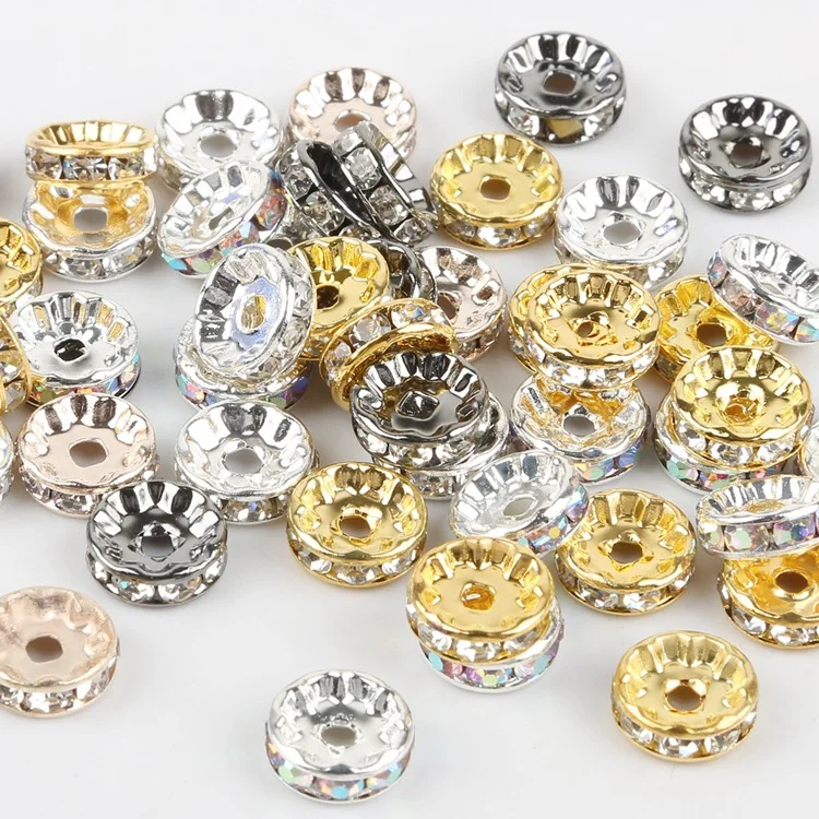 

50pcs Round Rondelle Spacer Beads Crystal Rhinestone Loose Charm Beads Spacer Bead for Jewelry Making DIY 4/6/8/10mm