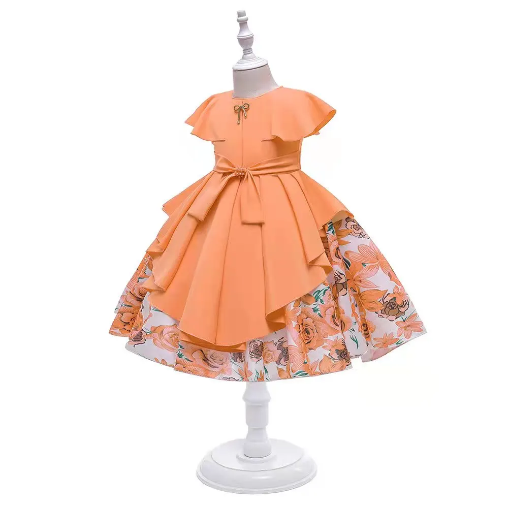 

In-stock Baby Beading Satin Girl Dress Kids Frock Design Children Cny Garments 21022