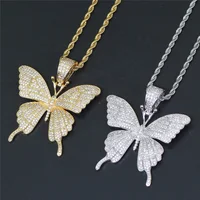 

Fashion 2 Color Unisex Hip Hop Jewelry Iced Out CZ Butterfly Shaped Pendant Necklace