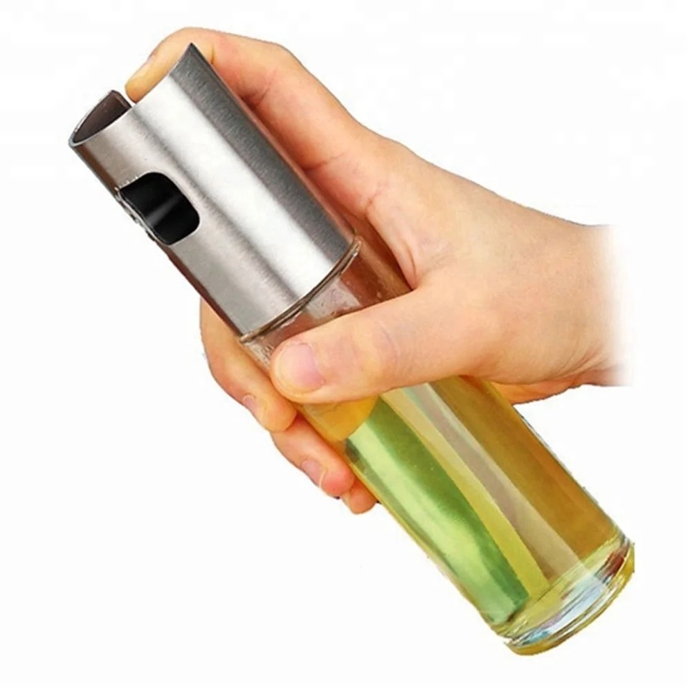 

100ML Stainless Steel Glass Olive Pump Spray Bottle Oil Sauce Vinegar Sprayer Pot Cooking Tools BBQ Cookware Kitchen Tool, Silver