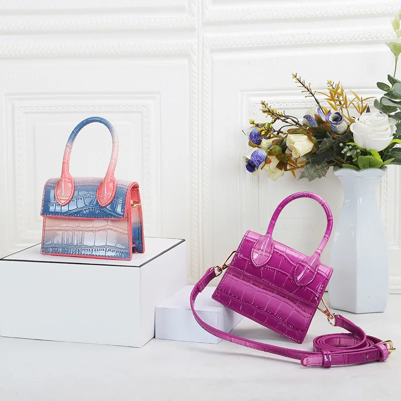 

Hot Sale 2021 New Gradient Color Crocodile Pattern Shoulder Messenger Bags Mini Handbags For Women Mini Purses, White, green, black, violet, orange, pink blue