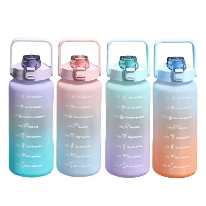 

Hot Sale 64oz 2L Leak Proof Gym Fitness BPA Free Half Gallon Sports Motivational Plastic Water Bottle with Time Marker